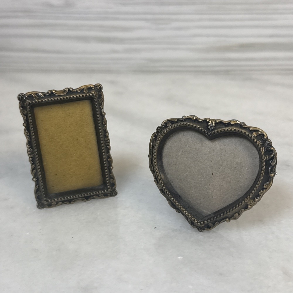 2 Vintage Mini R.O.C frames 1.25x1.75" Rectangle And Heart Shape
